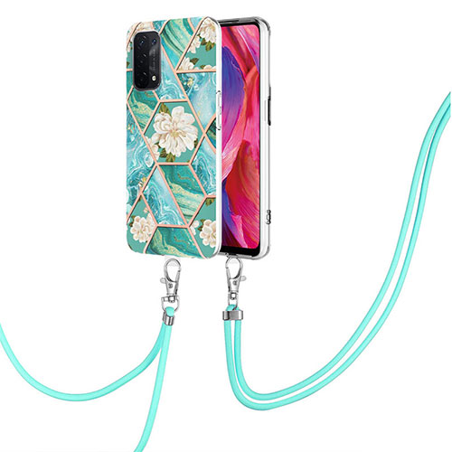 Silicone Candy Rubber Gel Fashionable Pattern Soft Case Cover with Lanyard Strap Y02B for OnePlus Nord N200 5G Green