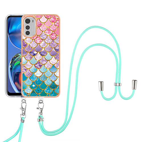 Silicone Candy Rubber Gel Fashionable Pattern Soft Case Cover with Lanyard Strap Y03B for Motorola Moto E32 Colorful