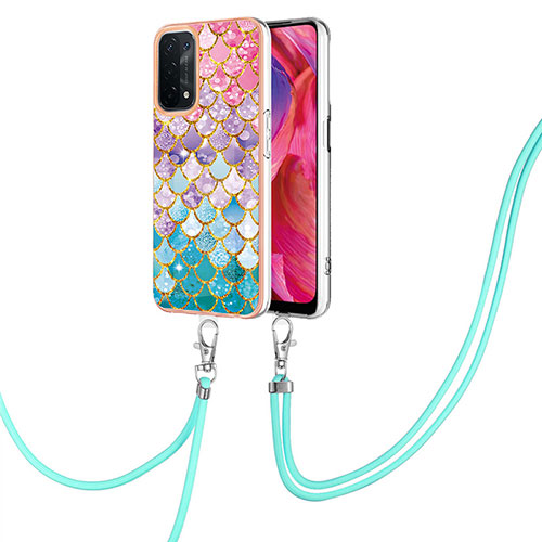 Silicone Candy Rubber Gel Fashionable Pattern Soft Case Cover with Lanyard Strap Y03B for OnePlus Nord N200 5G Colorful