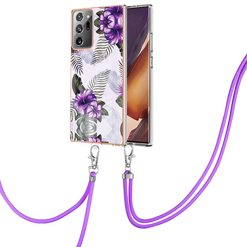 Silicone Candy Rubber Gel Fashionable Pattern Soft Case Cover with Lanyard Strap Y03B for Samsung Galaxy Note 20 Ultra 5G Purple