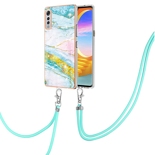 Silicone Candy Rubber Gel Fashionable Pattern Soft Case Cover with Lanyard Strap Y05B for LG Velvet 5G Colorful