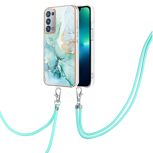 Silicone Candy Rubber Gel Fashionable Pattern Soft Case Cover with Lanyard Strap Y05B for Oppo Reno6 Pro 5G Green