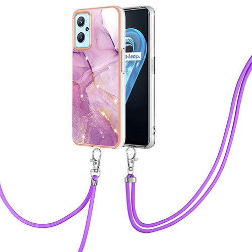 Silicone Candy Rubber Gel Fashionable Pattern Soft Case Cover with Lanyard Strap Y05B for Realme 9i 4G Clove Purple