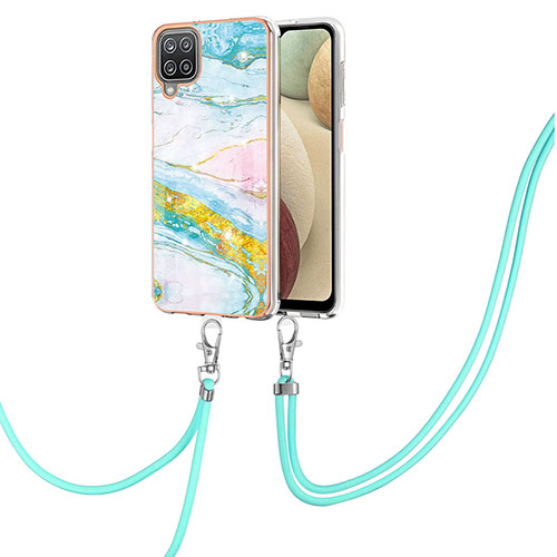 Silicone Candy Rubber Gel Fashionable Pattern Soft Case Cover with Lanyard Strap Y05B for Samsung Galaxy M12 Colorful
