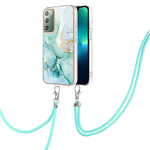 Silicone Candy Rubber Gel Fashionable Pattern Soft Case Cover with Lanyard Strap Y05B for Samsung Galaxy Note 20 5G Green