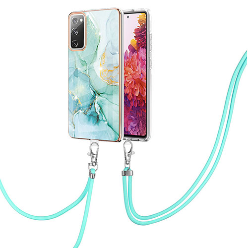 Silicone Candy Rubber Gel Fashionable Pattern Soft Case Cover with Lanyard Strap Y05B for Samsung Galaxy S20 FE 5G Green