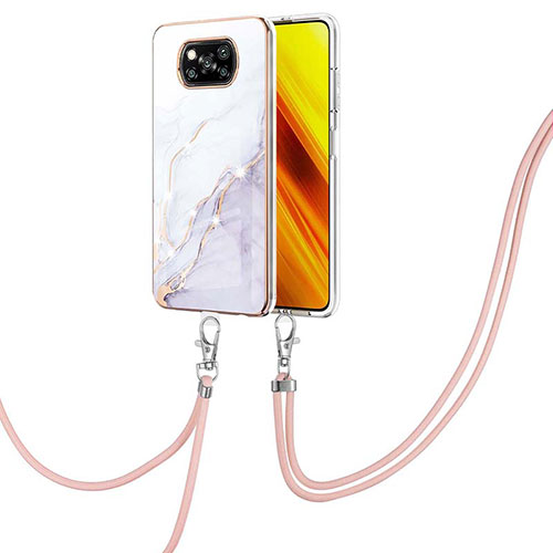 Silicone Candy Rubber Gel Fashionable Pattern Soft Case Cover with Lanyard Strap Y05B for Xiaomi Poco X3 NFC White