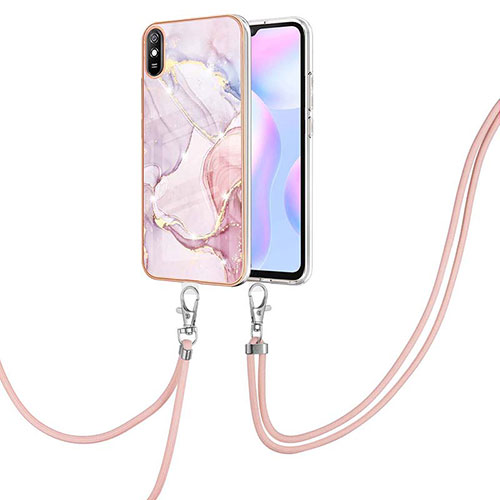 Silicone Candy Rubber Gel Fashionable Pattern Soft Case Cover with Lanyard Strap Y05B for Xiaomi Redmi 9AT Pink