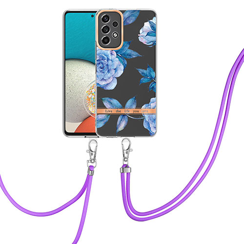 Silicone Candy Rubber Gel Fashionable Pattern Soft Case Cover with Lanyard Strap Y06B for Samsung Galaxy A23 4G Blue