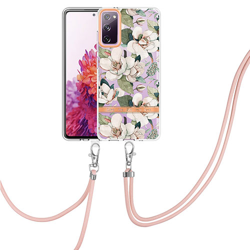Silicone Candy Rubber Gel Fashionable Pattern Soft Case Cover with Lanyard Strap Y06B for Samsung Galaxy S20 FE (2022) 5G White
