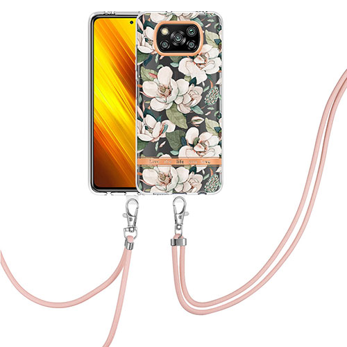 Silicone Candy Rubber Gel Fashionable Pattern Soft Case Cover with Lanyard Strap Y06B for Xiaomi Poco X3 NFC White