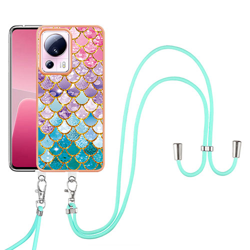 Silicone Candy Rubber Gel Fashionable Pattern Soft Case Cover with Lanyard Strap YB3 for Xiaomi Mi 13 Lite 5G Colorful