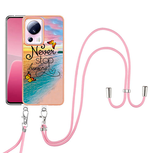 Silicone Candy Rubber Gel Fashionable Pattern Soft Case Cover with Lanyard Strap YB3 for Xiaomi Mi 13 Lite 5G Mixed