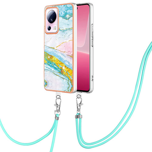 Silicone Candy Rubber Gel Fashionable Pattern Soft Case Cover with Lanyard Strap YB5 for Xiaomi Mi 13 Lite 5G Colorful