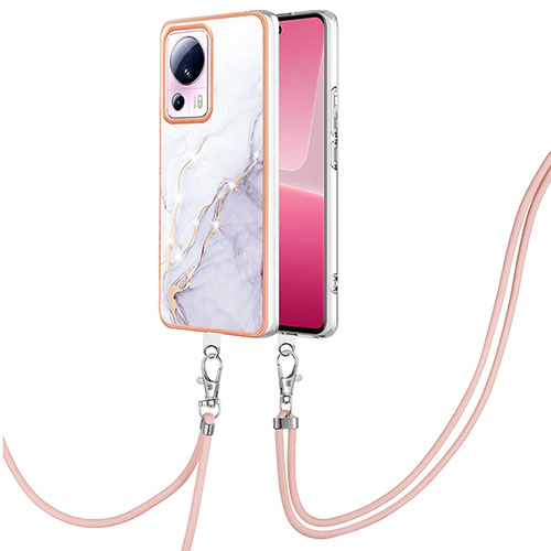 Silicone Candy Rubber Gel Fashionable Pattern Soft Case Cover with Lanyard Strap YB5 for Xiaomi Mi 13 Lite 5G White