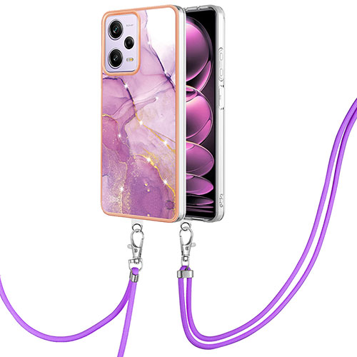 Silicone Candy Rubber Gel Fashionable Pattern Soft Case Cover with Lanyard Strap YB5 for Xiaomi Redmi Note 12 Pro 5G White