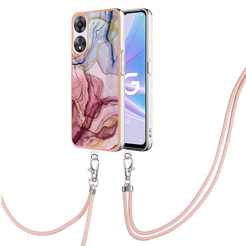 Silicone Candy Rubber Gel Fashionable Pattern Soft Case Cover with Lanyard Strap YB7 for Oppo A78 5G Clove Purple