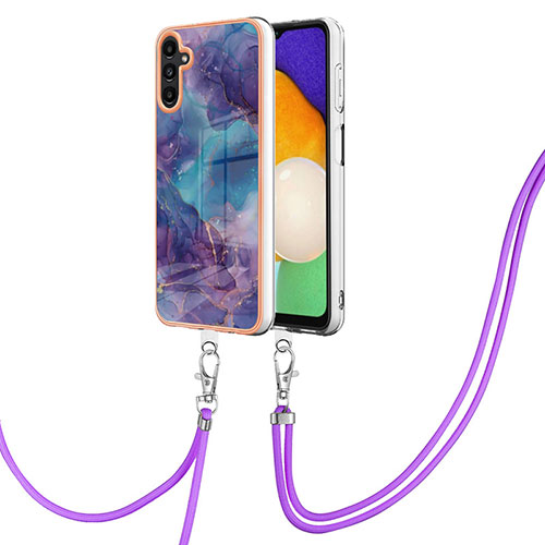 Silicone Candy Rubber Gel Fashionable Pattern Soft Case Cover with Lanyard Strap YB7 for Samsung Galaxy A04s Purple
