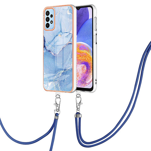 Silicone Candy Rubber Gel Fashionable Pattern Soft Case Cover with Lanyard Strap YB7 for Samsung Galaxy A33 5G Blue