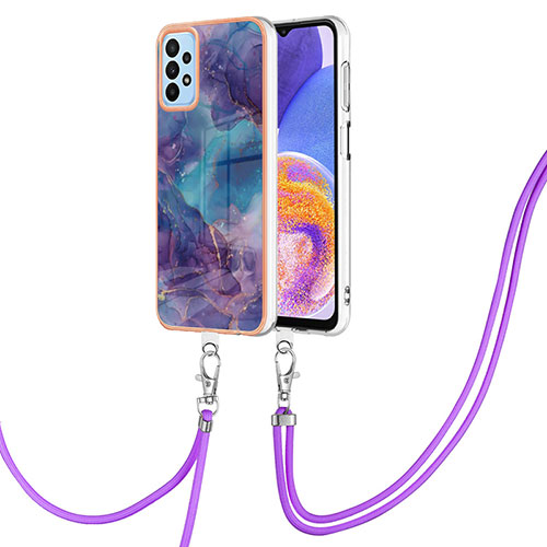 Silicone Candy Rubber Gel Fashionable Pattern Soft Case Cover with Lanyard Strap YB7 for Samsung Galaxy A33 5G Purple