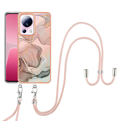 Silicone Candy Rubber Gel Fashionable Pattern Soft Case Cover with Lanyard Strap YB7 for Xiaomi Mi 13 Lite 5G Pink
