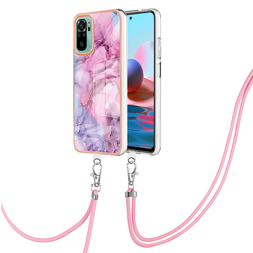 Silicone Candy Rubber Gel Fashionable Pattern Soft Case Cover with Lanyard Strap YB7 for Xiaomi Poco M5S Clove Purple