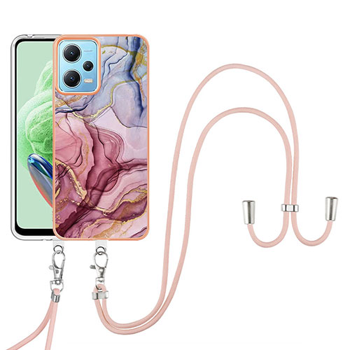 Silicone Candy Rubber Gel Fashionable Pattern Soft Case Cover with Lanyard Strap YB7 for Xiaomi Redmi Note 12 5G Mixed