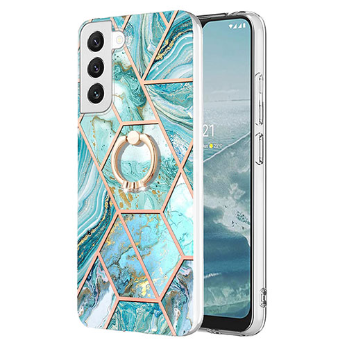Silicone Candy Rubber Gel Fashionable Pattern Soft Case Cover Y13B for Samsung Galaxy S21 Plus 5G Cyan