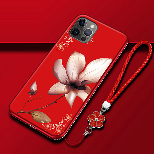 Silicone Candy Rubber Gel Flowers Soft Case Cover for Apple iPhone 12 Pro Max Red Wine