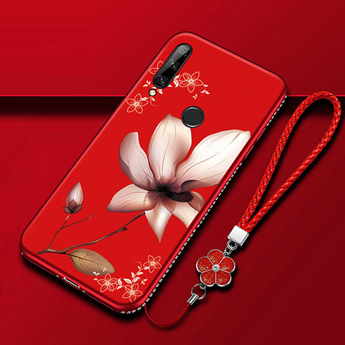 Silicone Candy Rubber Gel Flowers Soft Case Cover for Huawei Enjoy 10 Plus Red Wine