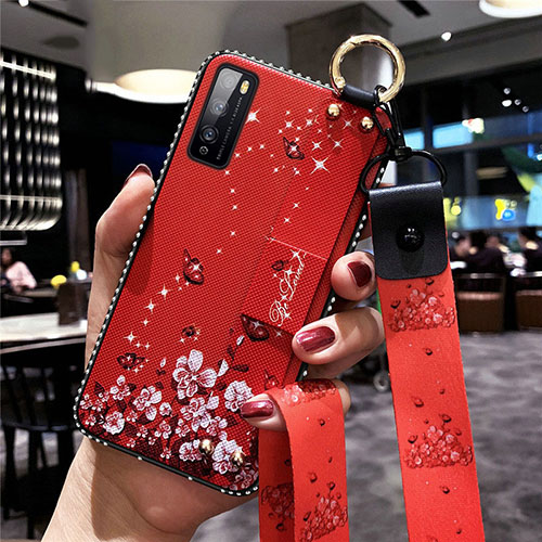 Silicone Candy Rubber Gel Flowers Soft Case Cover for Huawei Enjoy Z 5G Red