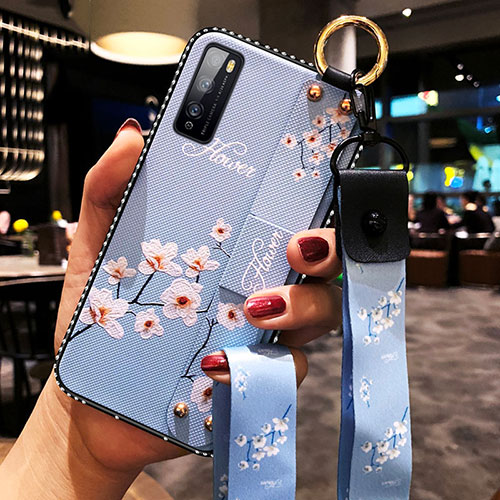 Silicone Candy Rubber Gel Flowers Soft Case Cover for Huawei Enjoy Z 5G Sky Blue