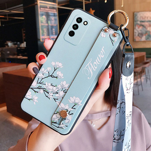 Silicone Candy Rubber Gel Flowers Soft Case Cover for Huawei Honor 30 Lite 5G Sky Blue