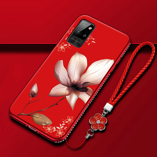 Silicone Candy Rubber Gel Flowers Soft Case Cover for Huawei Honor Play4 Pro 5G Red Wine