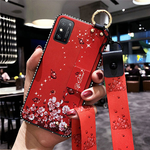 Silicone Candy Rubber Gel Flowers Soft Case Cover for Huawei Honor X10 Max 5G Red