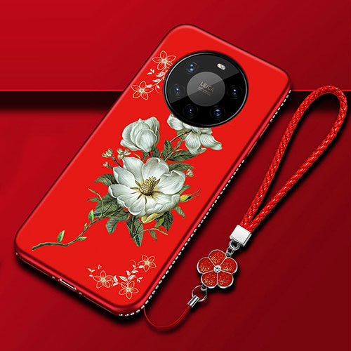 Silicone Candy Rubber Gel Flowers Soft Case Cover for Huawei Mate 40 Pro+ Plus Red