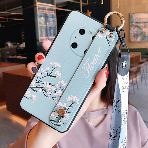 Silicone Candy Rubber Gel Flowers Soft Case Cover for Huawei Mate 40E Pro 4G Mint Blue