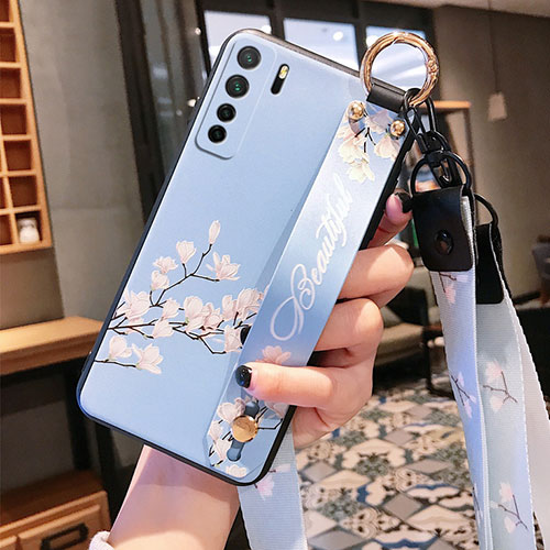 Silicone Candy Rubber Gel Flowers Soft Case Cover for Huawei Nova 7 SE 5G Sky Blue