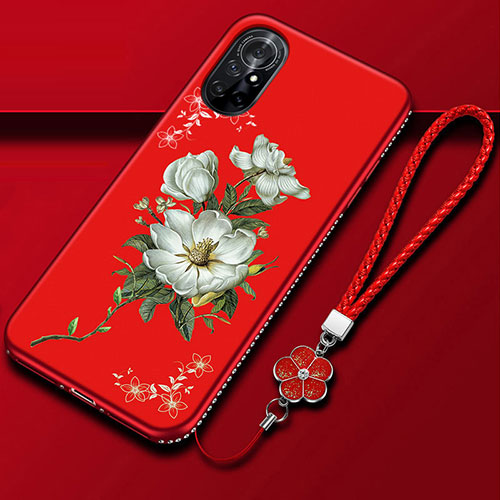 Silicone Candy Rubber Gel Flowers Soft Case Cover for Huawei Nova 8 5G Red