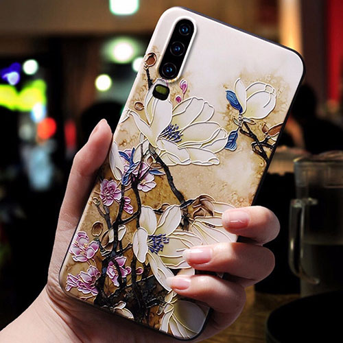 Silicone Candy Rubber Gel Flowers Soft Case Cover for Huawei P30 Yellow