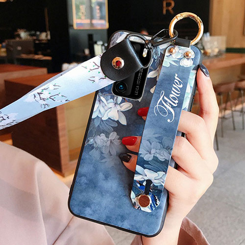 Silicone Candy Rubber Gel Flowers Soft Case Cover for Huawei P40 Blue