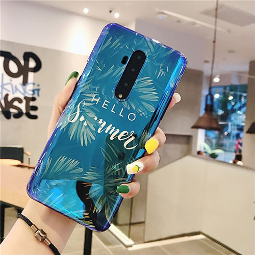 Silicone Candy Rubber Gel Flowers Soft Case Cover for OnePlus 7T Pro Blue