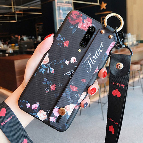 Silicone Candy Rubber Gel Flowers Soft Case Cover for OnePlus 8 Black