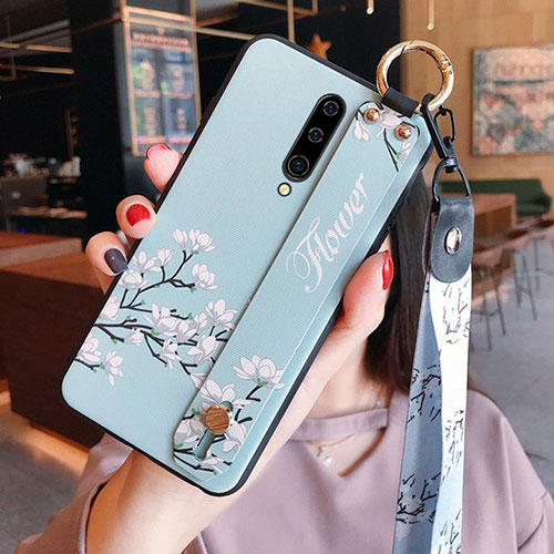 Silicone Candy Rubber Gel Flowers Soft Case Cover for OnePlus 8 Sky Blue