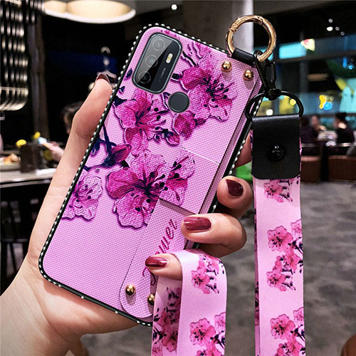 Silicone Candy Rubber Gel Flowers Soft Case Cover for Oppo A53s Purple