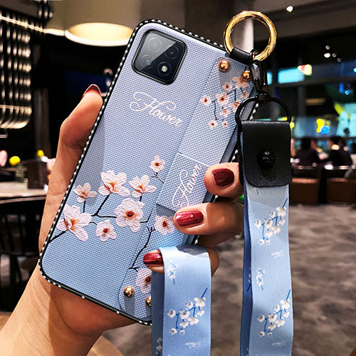 Silicone Candy Rubber Gel Flowers Soft Case Cover for Oppo A72 5G Mint Blue