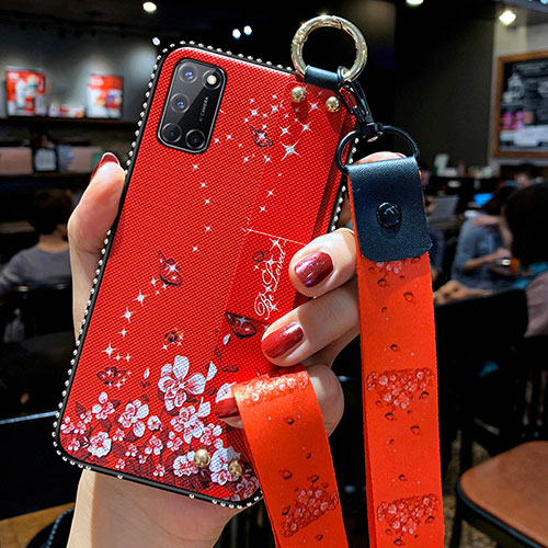 Silicone Candy Rubber Gel Flowers Soft Case Cover for Oppo A72 Red