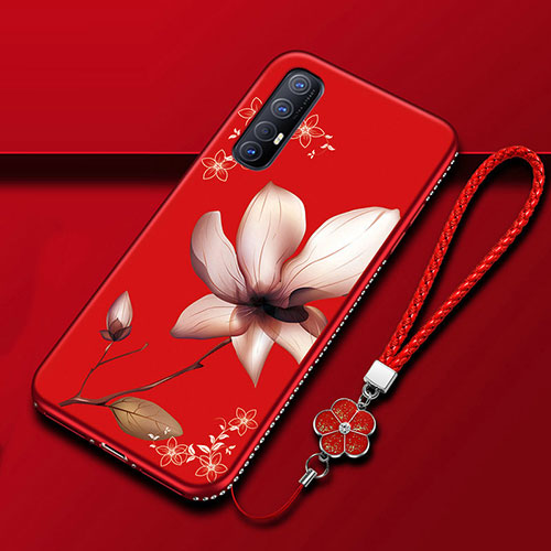 Silicone Candy Rubber Gel Flowers Soft Case Cover for Oppo Find X2 Neo Red Wine