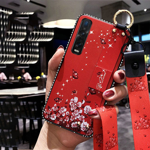 Silicone Candy Rubber Gel Flowers Soft Case Cover for Oppo Find X2 Pro Red