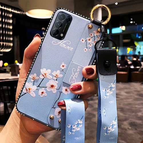 Silicone Candy Rubber Gel Flowers Soft Case Cover for Oppo Find X3 Lite 5G Mint Blue